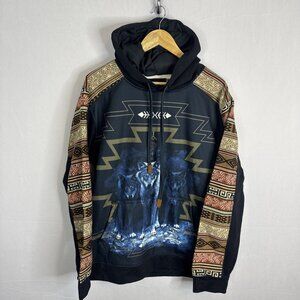 MAOS Design Wolf Graphic Hoodie Tribal Pattern Sleeves Mens Large Equador